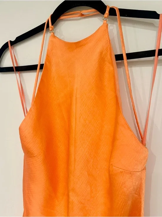 NWT Bec & Bridge Annika Sorbet Orange Satin Halter Mini Dress Size 4 - Picture 6 of 8